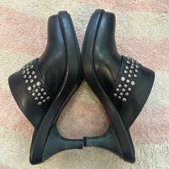 Frye Shelby Black Studded Ring‎ Mule Clogs Heeled Slip-On Leather Western Boho - Picture 5 of 9